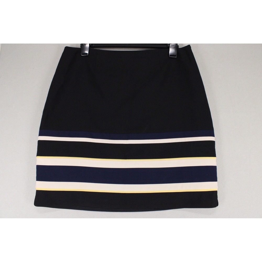 White House Black Market Skirt Women 10 Black Striped Poly Rayon Preppy Classy